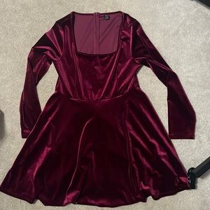 SHEIN RED VELVET SKATER DRESS